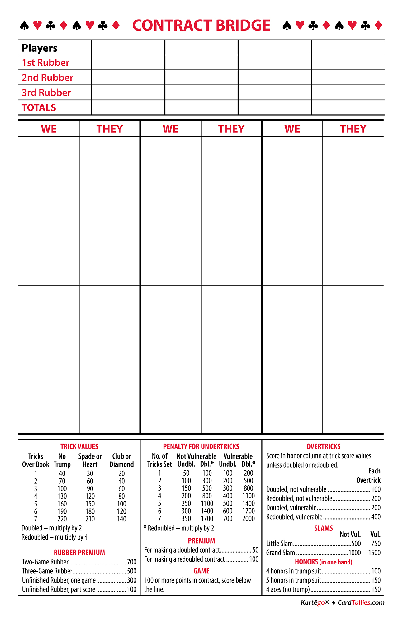 contract bridge score pad statement size graphic